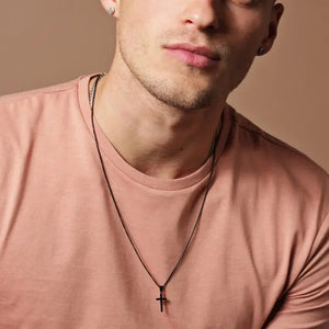 Men Small Black Cross Necklace
