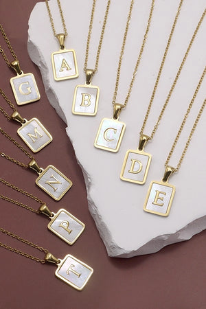 Mother of Pearl Square Initial Necklace