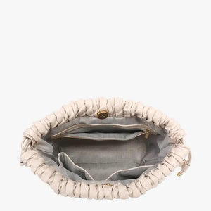 Ruched Drawstring Woven Satchel - Black