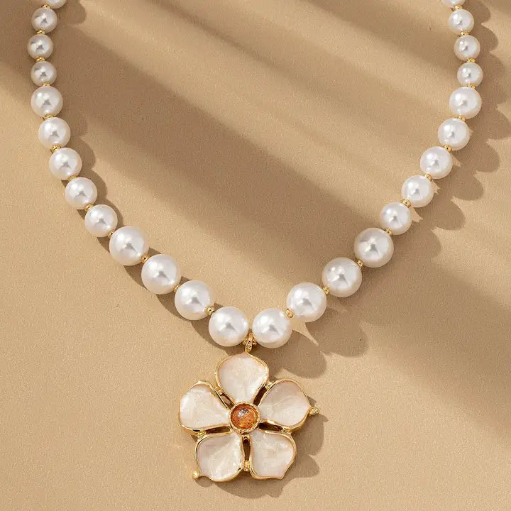 Handmade Chunky Beaded Flower Charm Necklace