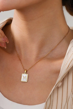 Mother of Pearl Square Initial Necklace
