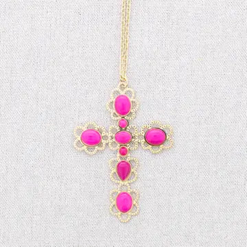 Stone Cross Long Pendant Necklace