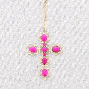 Stone Cross Long Pendant Necklace