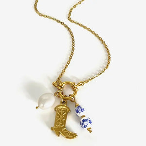 18K Stainless Steel 3 Charm Western Necklace