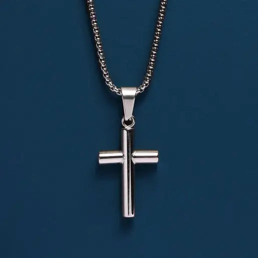 Stainless Steel Medium Bamboo Cross Necklace