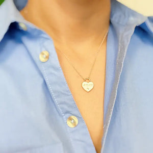 Gold + White Mama Heart Necklace