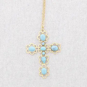Stone Cross Long Pendant Necklace