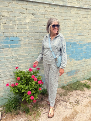 Heather Grey Floral Full Zip Hooded Top