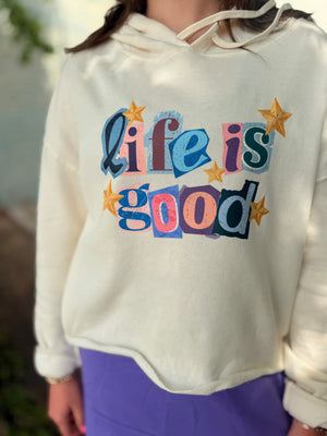 Life Is Good Cream Cropped Hoodie