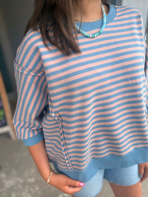 Oddi Blue + Pink Striped Knit Top