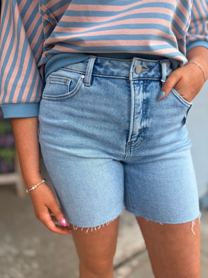 Risen Light Wash Tummy Control Mid Length Shorts