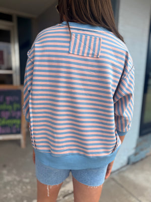 Oddi Blue + Pink Striped Knit Top
