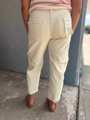 Risen Ivory High Waist Cuffed Barrel Jeans