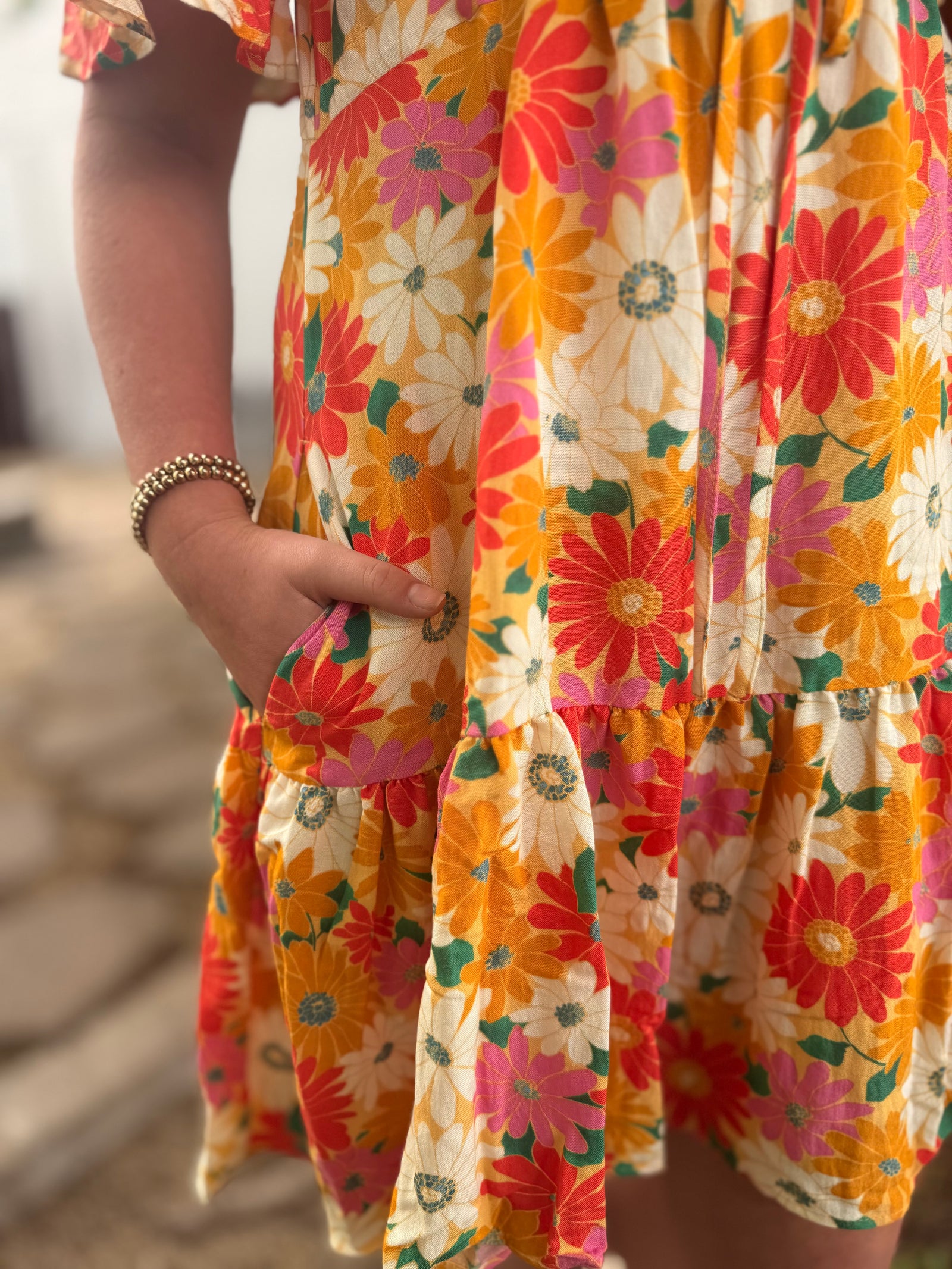Easel Orange Mix Floral Print Flowy Dress