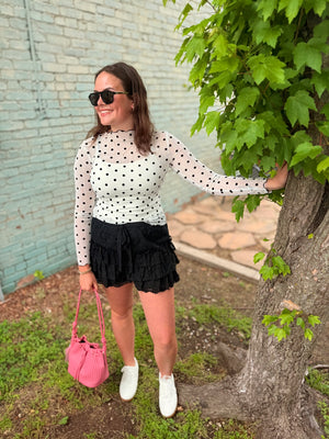 Davi & Dani White w/ Black Polka Dot Sheer Top