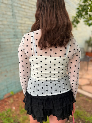 Davi & Dani White w/ Black Polka Dot Sheer Top