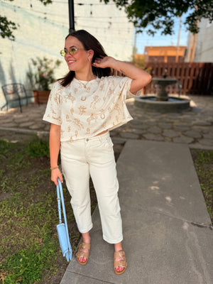 Very J Camel Western Graphic Top
