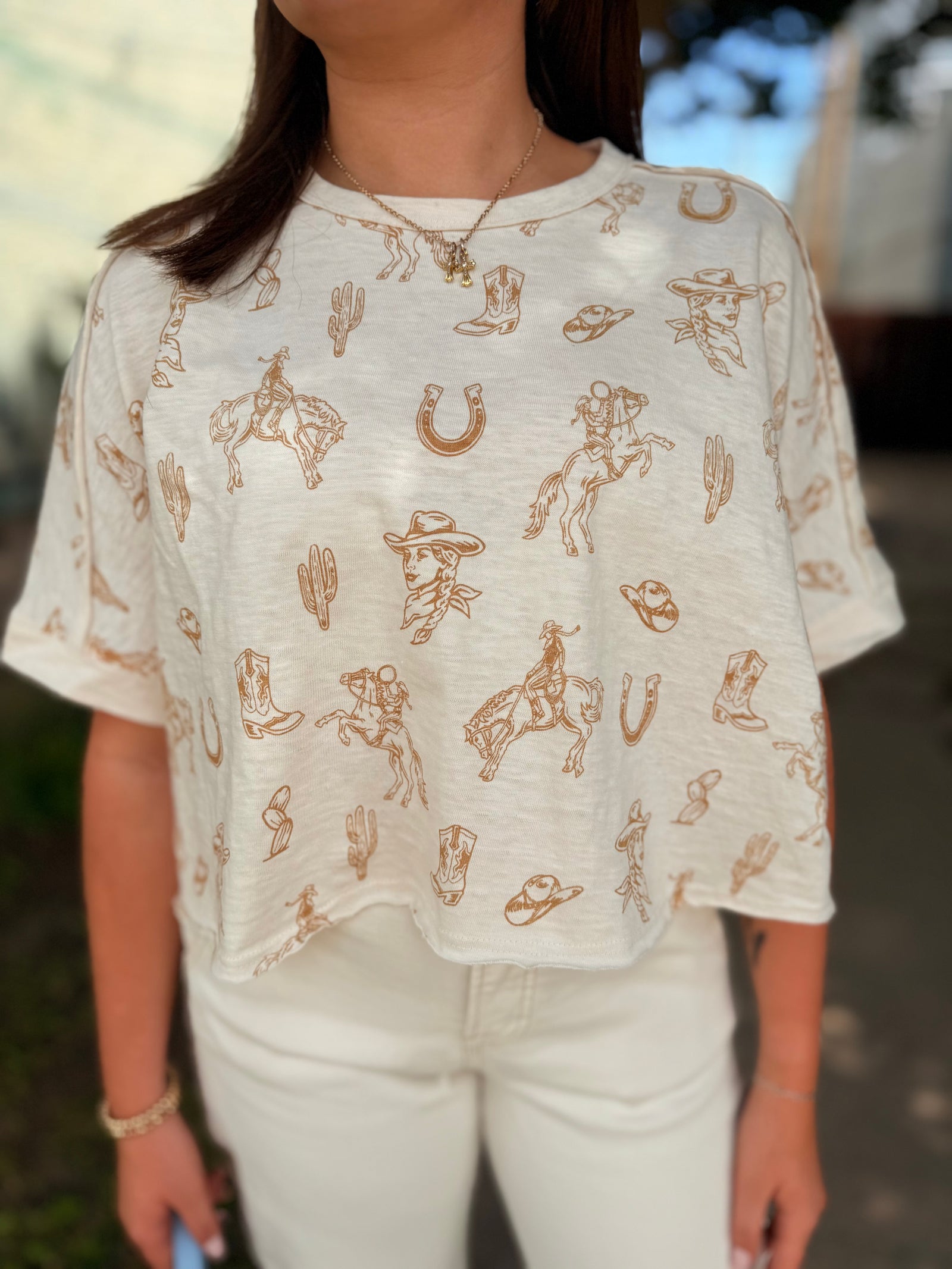 Very J Camel Western Graphic Top
