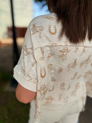 Very J Camel Western Graphic Top