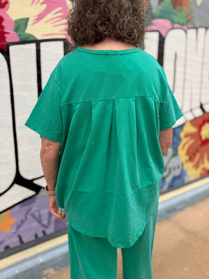Davi + Dani Emerald Washed Pleat Detail Top