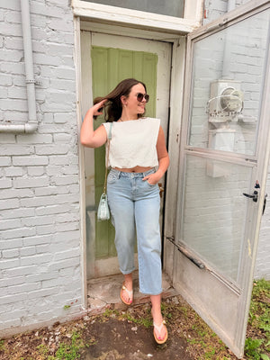 Hyfve White Eyelet Bubble Hem Cropped Top
