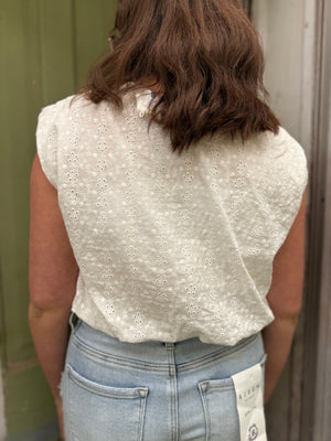 Hyfve White Eyelet Bubble Hem Cropped Top