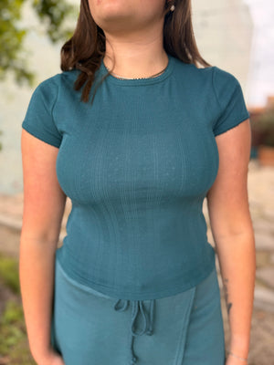 Hyfve Dark Teal Pointelle Short Sleeve Top