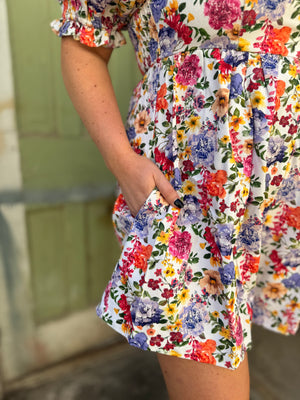 Olivaceous Floral Puff Sleeve Romper