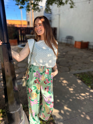 Olivaceous Sage Floral Woven Pants