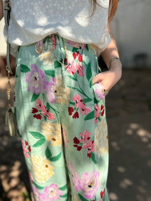 Olivaceous Sage Floral Woven Pants