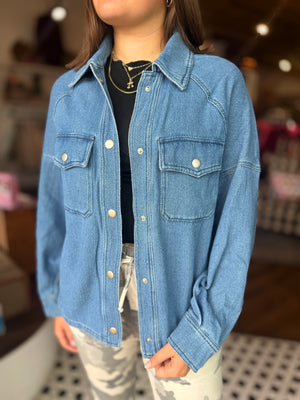 Textured Button Up Denim Shacket