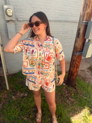 Sage + Fig Tropical Tile Shorts