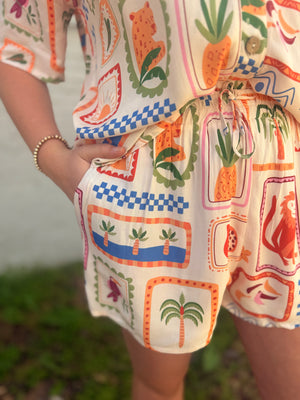 Sage + Fig Tropical Tile Shorts