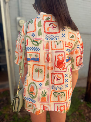 Sage + Fig Tropical Tile Button Up Top