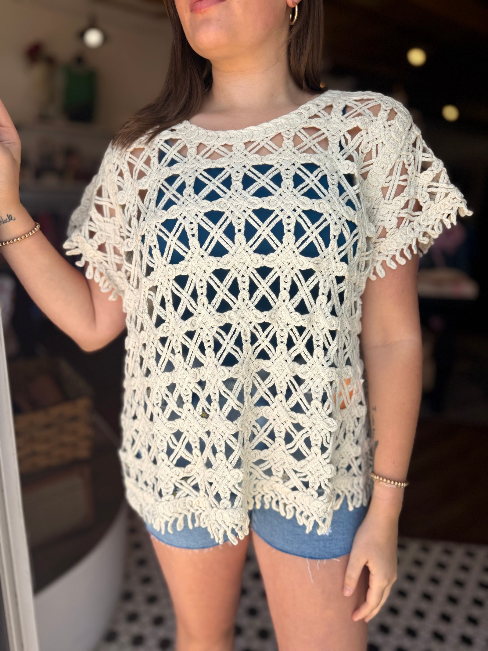 Easel Natural Crochet Top