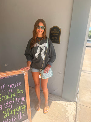 Grey Lace Bow Graphic Sweatshirt