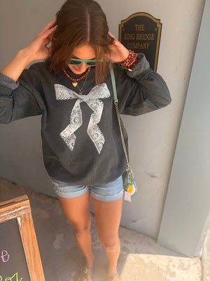 Grey Lace Bow Graphic Sweatshirt