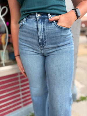 Daze Medium Wash Far Out High Rise Wide Leg Jeans