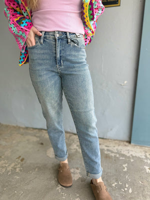 Judy Blue Vintage Wash Rolled Cuff Boyfriend Jean