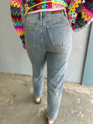 Judy Blue Vintage Wash Rolled Cuff Boyfriend Jean
