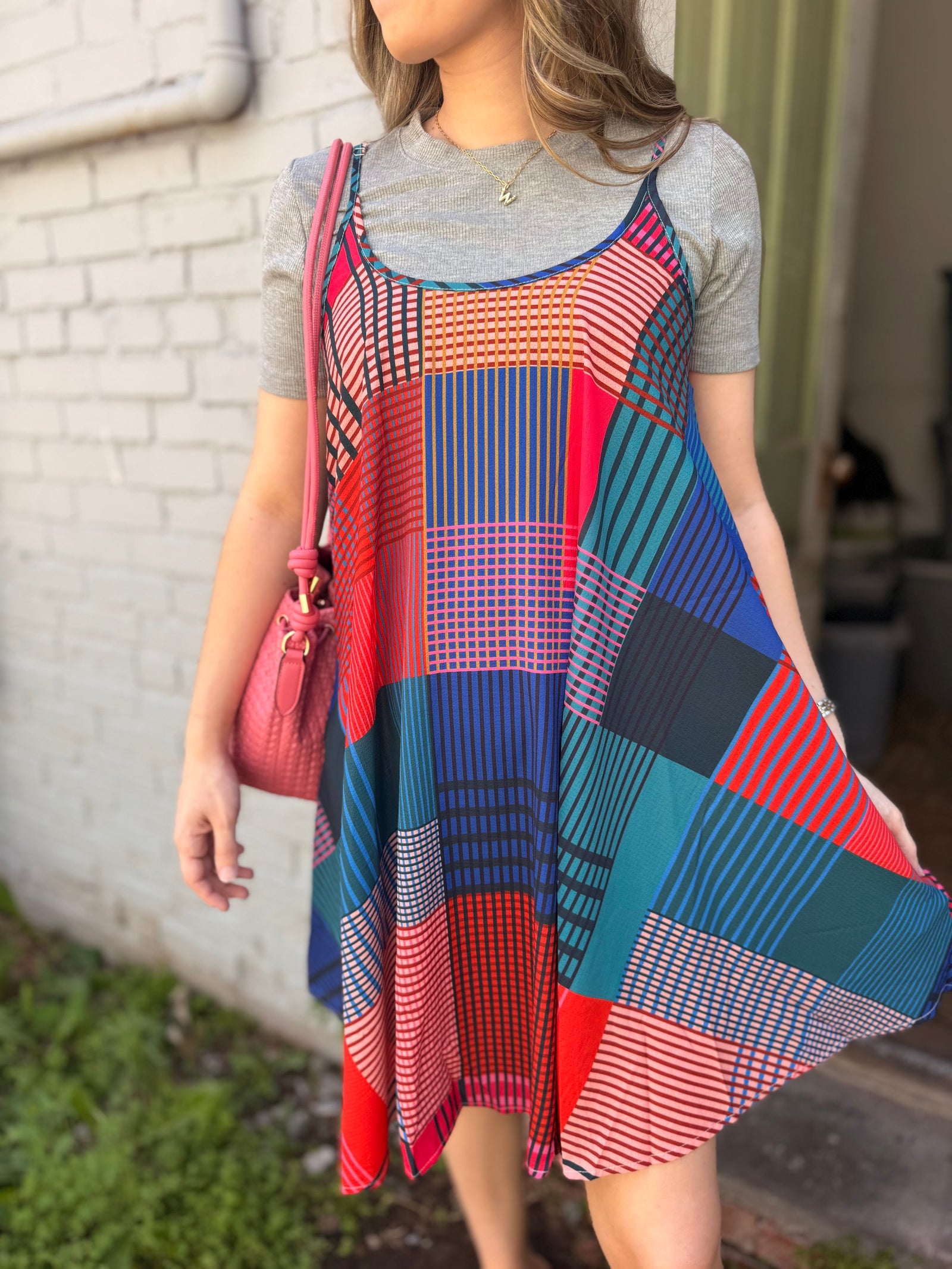 Umgee Orange + Navy Patterned Spaghetti Strap Dress