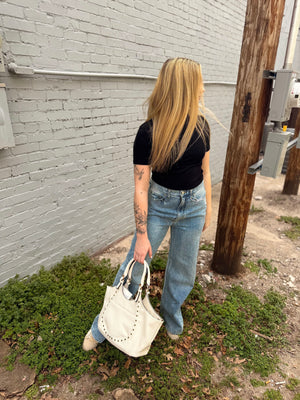 Daze Far Out High Rise Wide Leg Studded Jeans