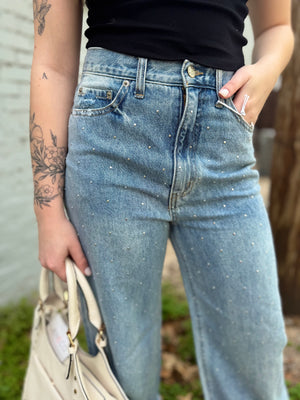 Daze Far Out High Rise Wide Leg Studded Jeans