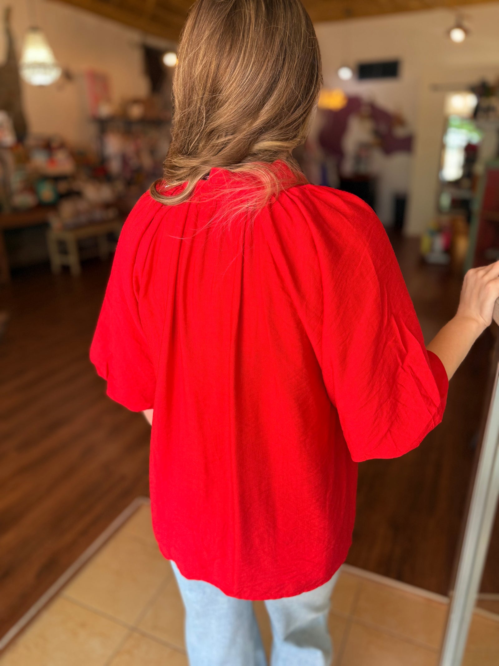 Umgee Tomato Red Embroidered Top