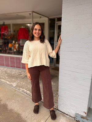 Risen Chocolate Tummy Control Wide Leg Denim