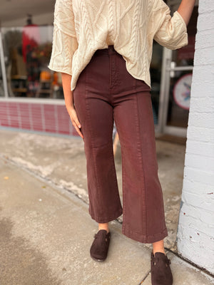 Risen Chocolate Tummy Control Wide Leg Denim