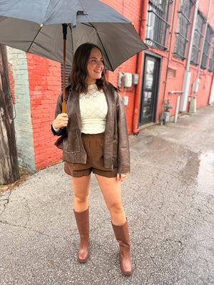 Chocolate High Waist Faux Leather Shorts