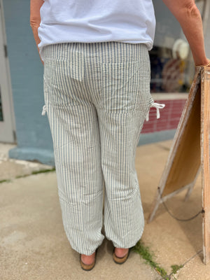 Very J White + Blue Striped Woven Pants w/ Bow Detail