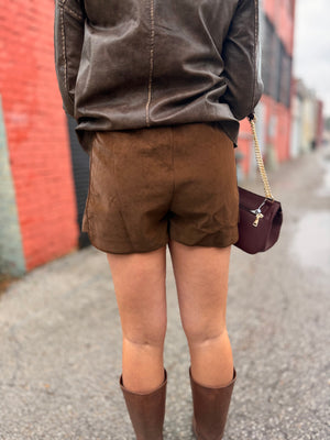 Chocolate High Waist Faux Leather Shorts