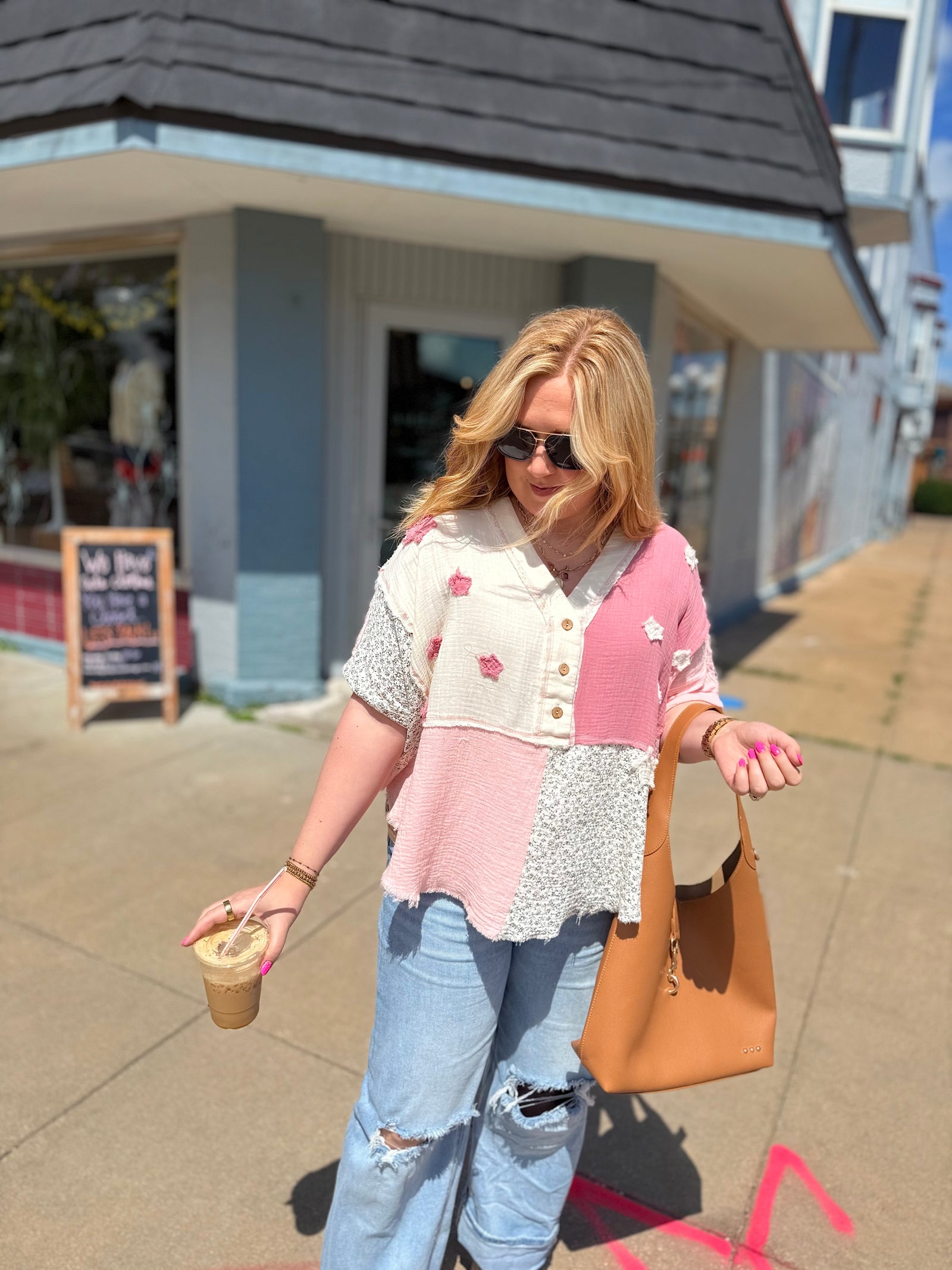 Sage + Fig Mixed Pink Star Crush Patchwork Top